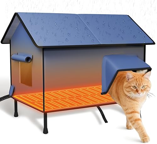 Casa climatizada para gatos al aire libre - Casas y condominios para gatos Kokopro con almohadilla térmica, casas para gatos con calefacción, 100%