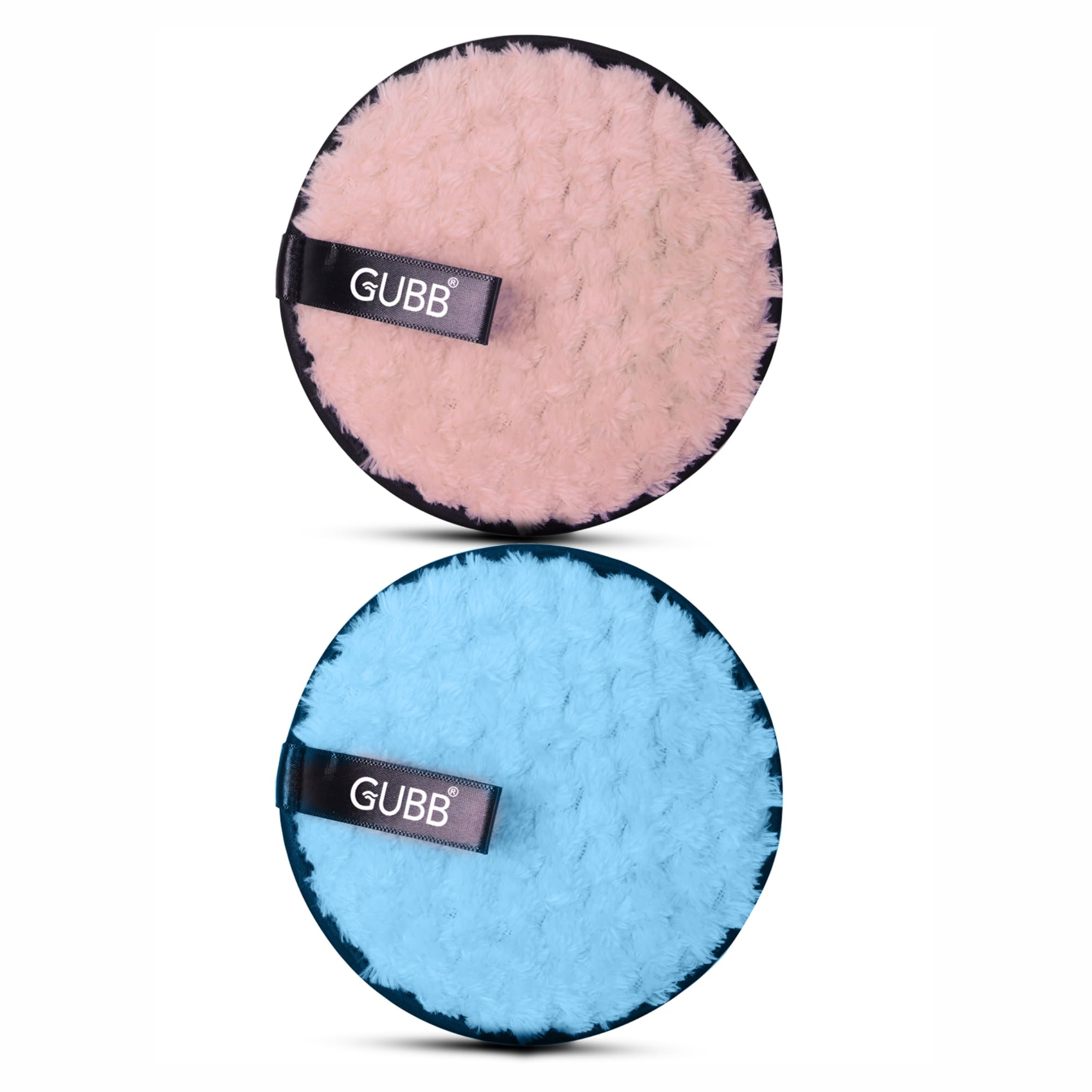GUBB Makeup Remover Pads | Soft Round Facial Cleansing Pad Towels | Double-Sided and Washable Make Up Removers | Microfiber Sponge Pads for Deep Cleansing Facial Make-up | Safe for oily, dry or sensitive skin | Pack of 2 (Purple & Pink)