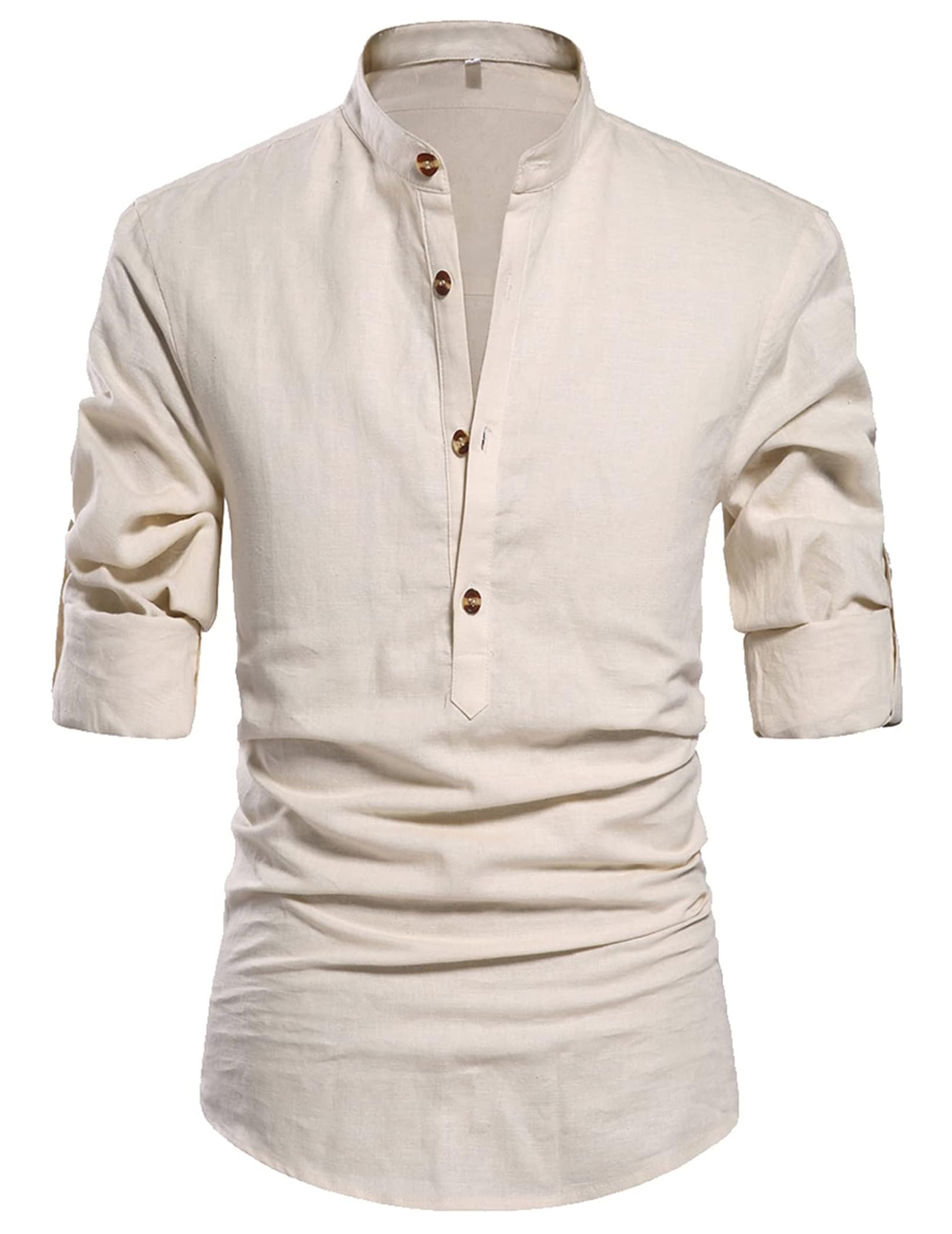 QUEZHU Camisa de Lino Algodón Hombre Manga Larga Camisas de Verano Cuello Mao Casual con Botónes Top Henley Camisa