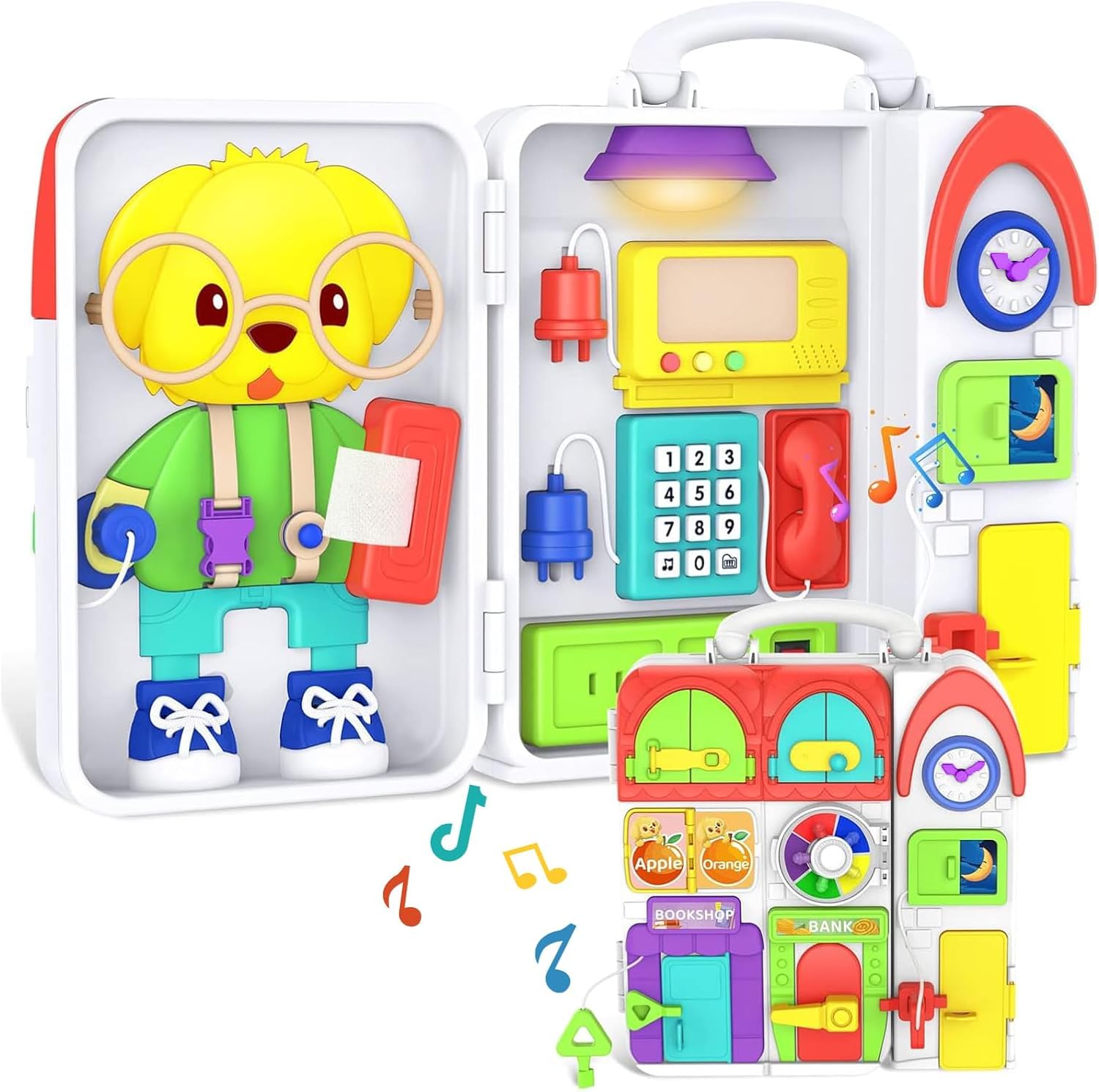 Busy Board - 20 in 1 Montessori Toy With Music and Light for Toddlers - Sensory Educational Toy for Basic Life Fine Motor Skills - Birthday Gift for Boys and Girls