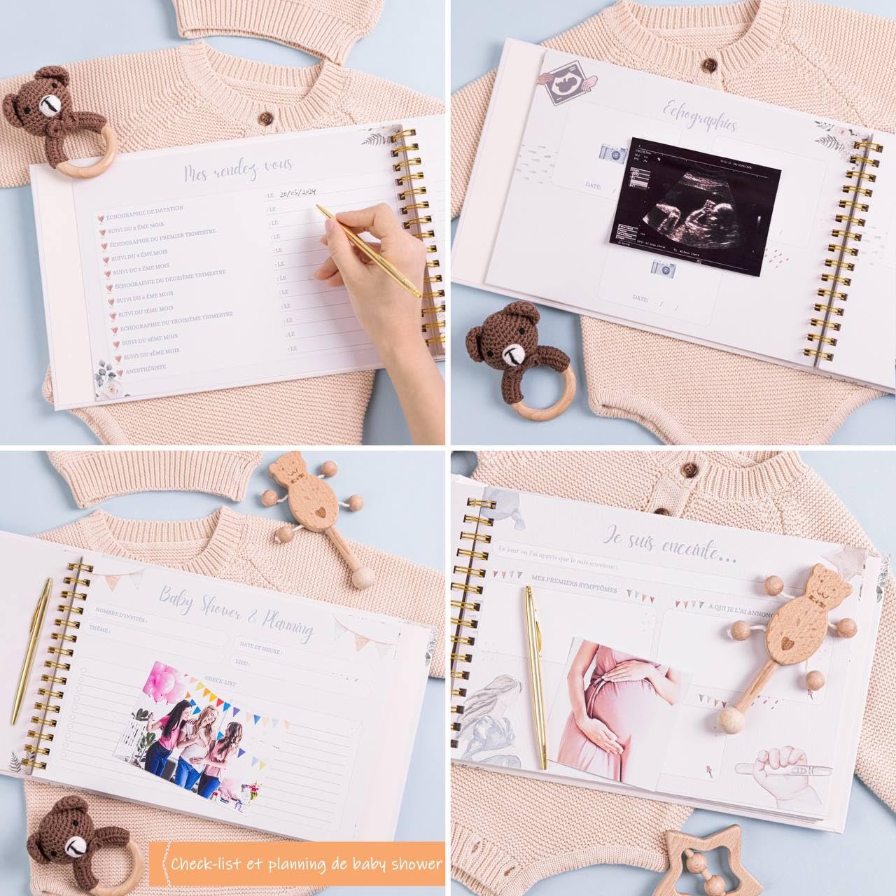 Journal de Grossesse a remplir Kit d'Empreintes Bébé Livre de Grossesse 4 Cartes a Gratter Annonce Les premières Fois de Bébé Checklist Baby Shower Cadeau Future Maman Souvenirs