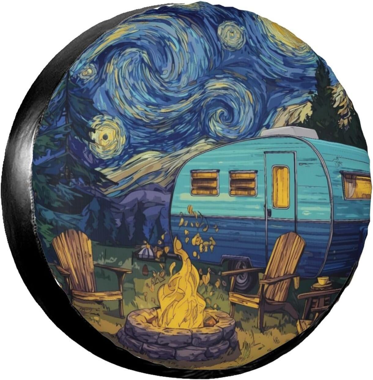 Retro Compass Spare Tire Cover Wheel Protectors Weatherproof Sun Protection Covers Universal for SUV Jeep Travel Trailer 15"