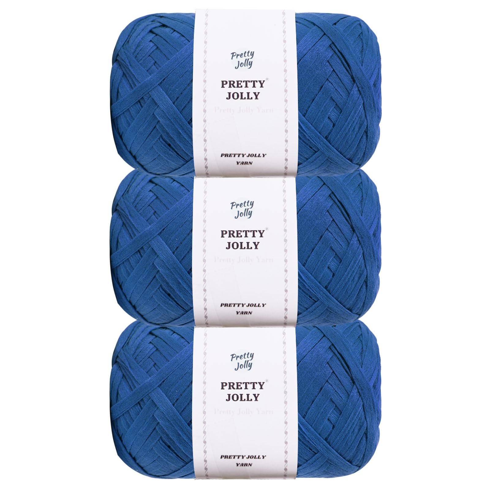 Pretty Jolly 3 Skeins Soft Tape Ribbon Yarn (Blue)