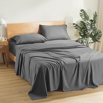 Filo Magico 100% Cotton 3 Piece Sheets Set, 200 Thread Count Luxury 30cm Deep Fitted Sheet, Flat Bed Sheet & Pillowcases, Ultra Soft Easy Care Hotel Quality Bedding Sheets Set Grey, King
