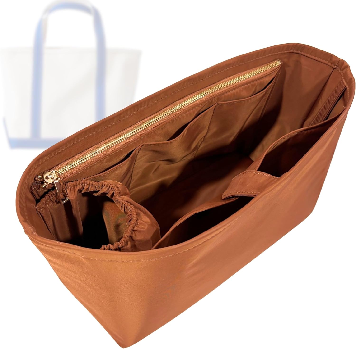 Organizer for Tote Boat, Small/Medium/Large/Extra-Large, Nylon Bag Insert, Water Resistant Material (Large, GoldBrown)