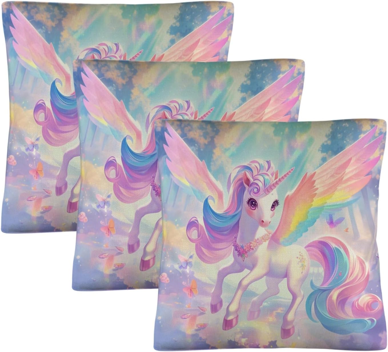 Cartoon Unicorns Rainbow Color European Pillow Cover Cool Pillowcase Cases euroham Travel Pillows Cover with Zipper 18x18
