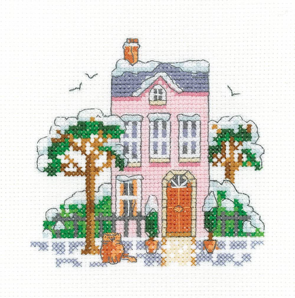 Heritage Crafts Clear Winter Town House - Counted Cross Stitch Kit - Aida