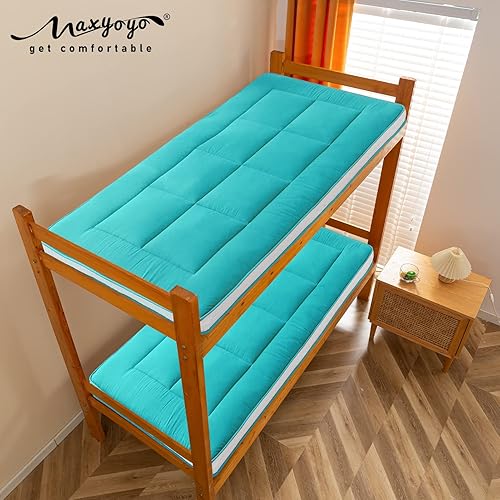 Miniatura 77 de MAXYOYO - Colchón tipo futón japonés, acolchado, para cama, extra grueso, plegable, transpirable, tumbona para el suelo, cama de invitados para Azul