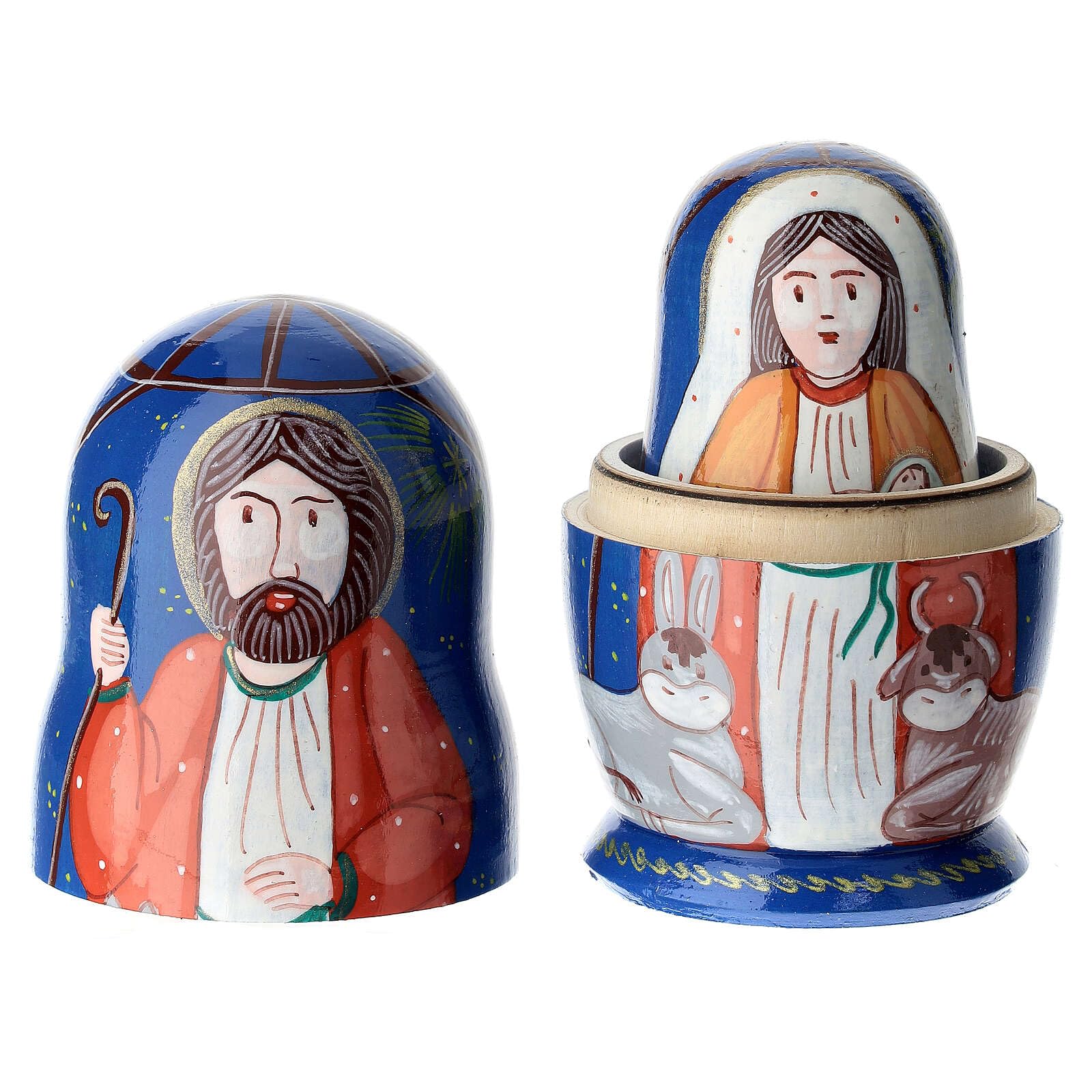 Blue Russian Doll with Nativity, 4 in
