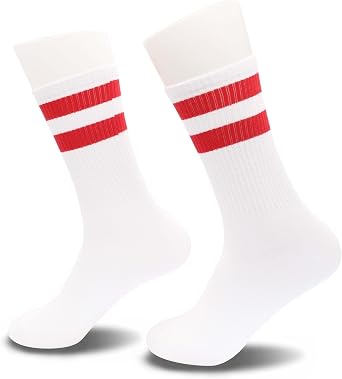 Classic Striped Tube Socks, Back To School Gifts, Soft Cotton Retro Tube Socks For Men, Women& Teens, 1 Pairs, White/Red - Christmas Graduation Fathers Day Cotton Gift For For Men, Women, Teens. 150