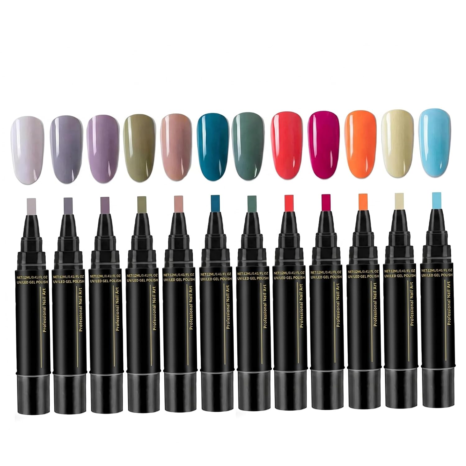 2 Sets Gel Nail Polish Pens, 12 Colors Quick-drying Gel Polish Pens Style 1