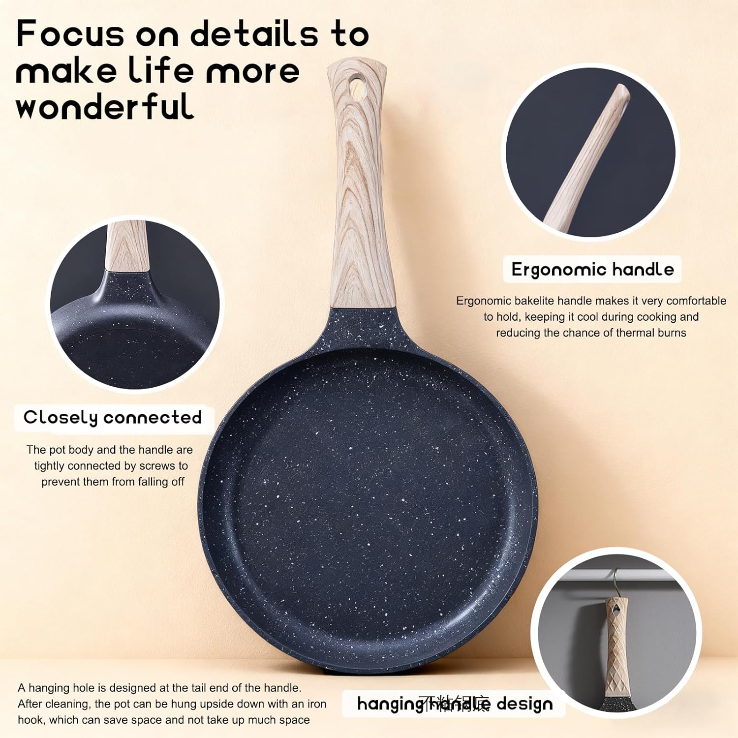 11.2” Crepe Pan Nonstick，Granite Coating Dosa Pan Pancake Flat Skillet Tawa Griddle,Scone Pan,With Stay-Cool Handle, Induction Compatible, PFOA Free
