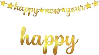 Happy New Year Banner for NYE Decorations 2021 - Gold, 10 Feet | New Year Banner for Happy New Year Decorations 2021 | New Years Eve Party Supplies 2021 | New Years Sign for New Years Eve Backdrop
