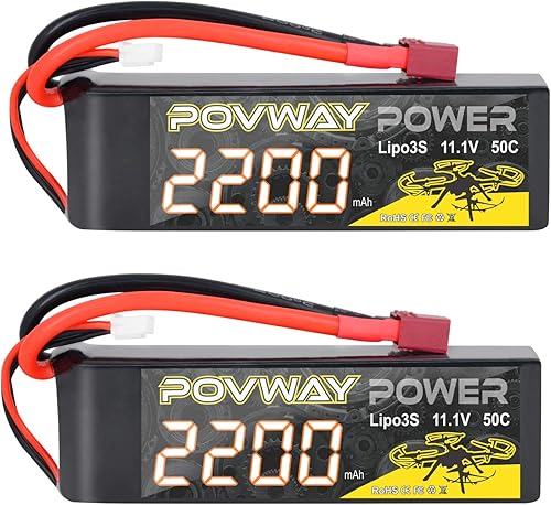 POVWAY 3S 11.1 V 2200mAh LiPo Batería 50C RC Batería con T Plug Compatible RC Avión, Helicóptero RC, Dron, etc. (2 unidades)