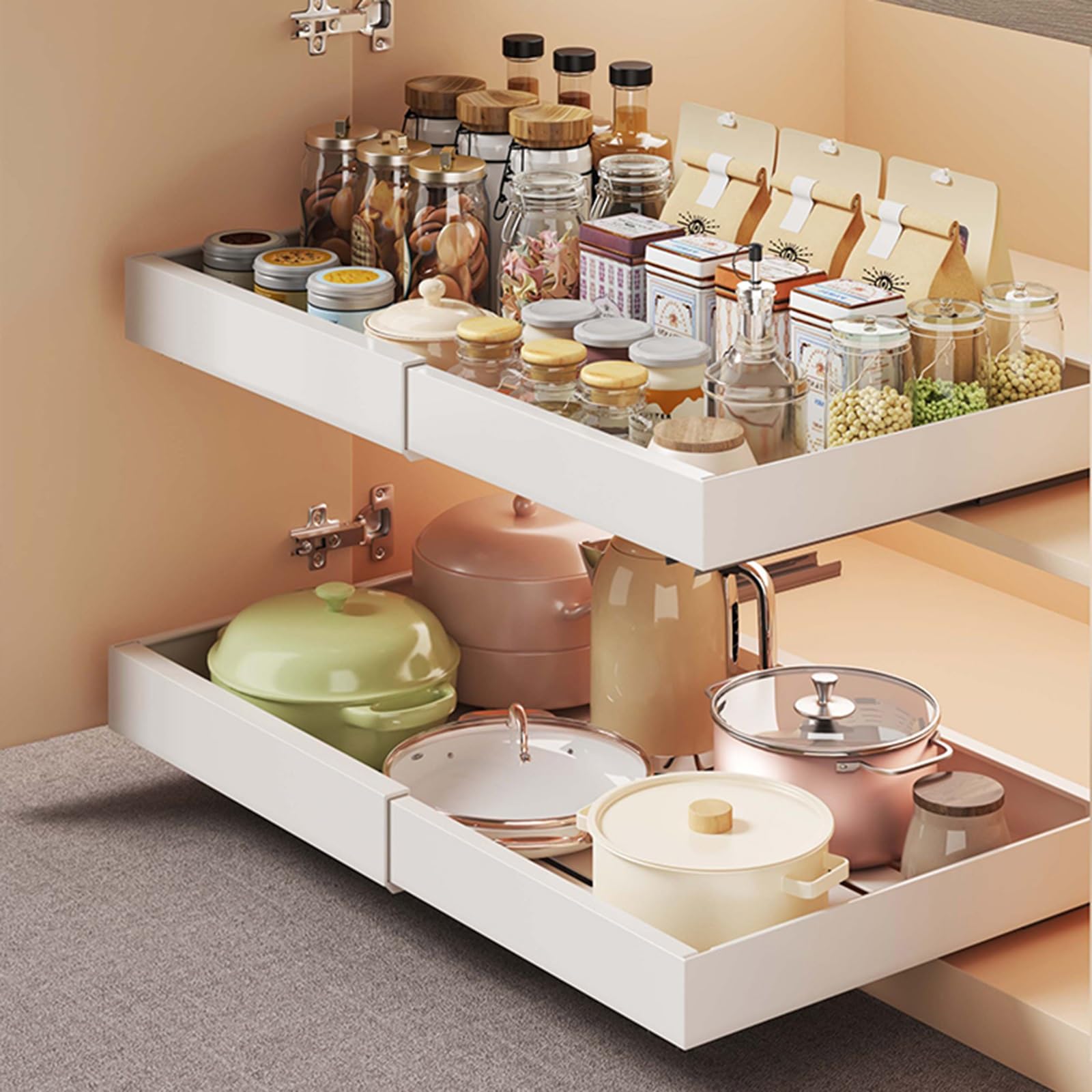 Plateau de rangement coulissant en métal pour étagères de placard de cuisine