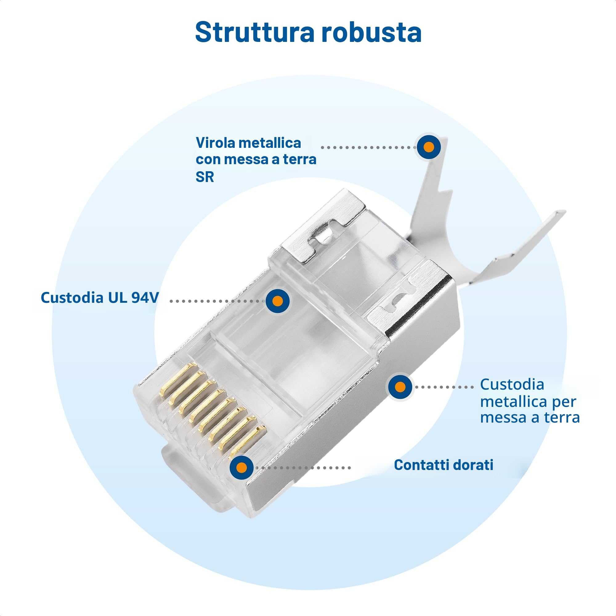 Cable Matters Confezione da 20 connettori passanti schermati RJ45 Cat8 Cat7 Cat6 23-24AWG con fermacavo per cavi Ethernet solidi o intrecciati (connettori passanti RJ45 Cat8/connettori passanti Cat 8)