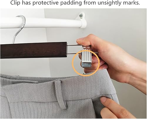 Miniatura 5 de Amber Home Paquete de 10 perchas de madera de nogal macizo de 14.17 pulgadas, perchas inferiores para pantalones pantalones jeans con 2 clips