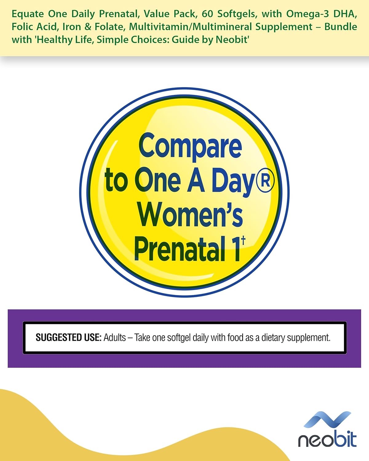 Equate One Daily Prenatal, paquete económico, 60 cápsulas blandas, con