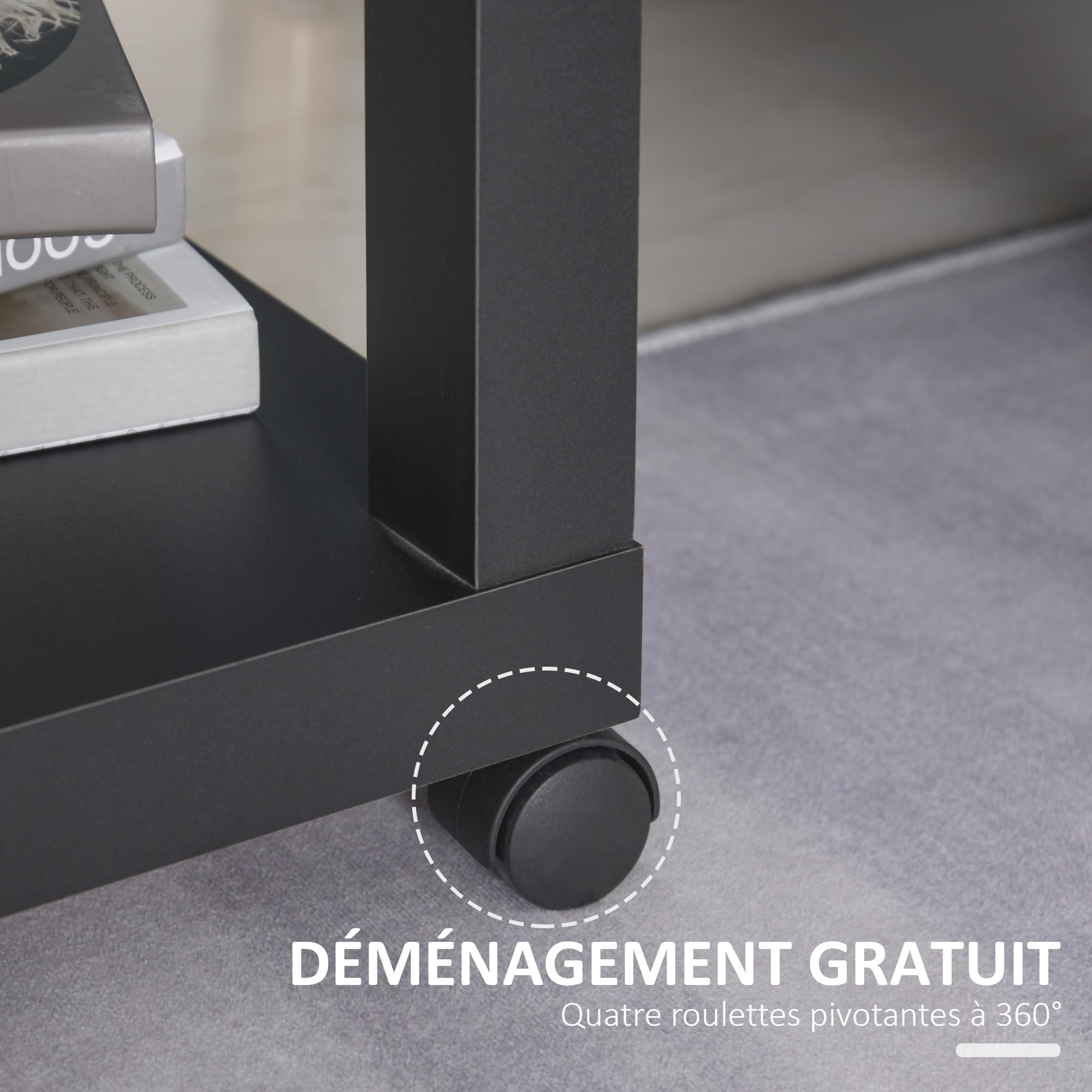 HOMCOM Table d'Appoint Roulante, Table Basse Moderne avec Étagère Ouverte, pour Salon, Chambre ou Bureau, 40 x 40 x 40 cm, Bois Naturel & Noir