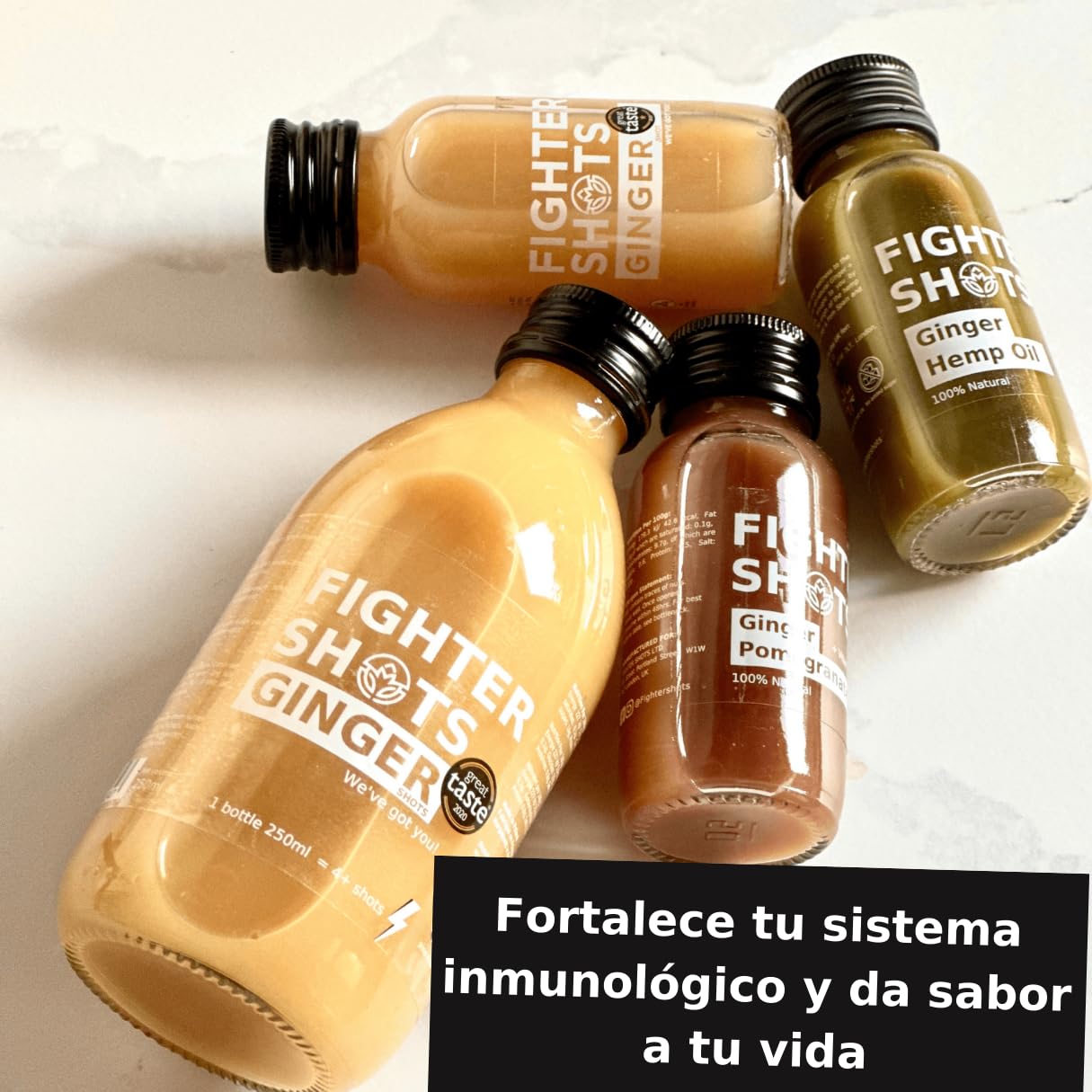 Botellas Dosificadoras de Fighter Shots de Jengibre (6x250ml/24+ Shots) | Galardonados frescos e intensos shots de jengibre | Aumenta la Energía | 100% Natural/Sin Gérmenes Desagradables