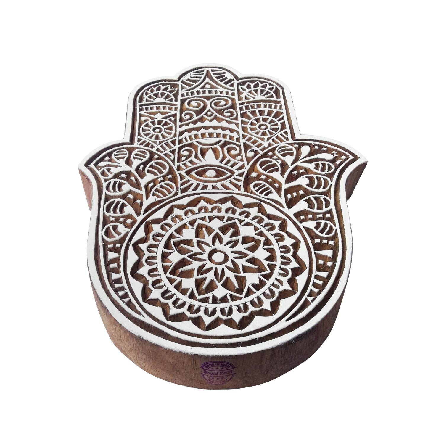 Royal Kraft Handcrafted Print Stamp Large Hamsa Hand Pattern Big Wood Block