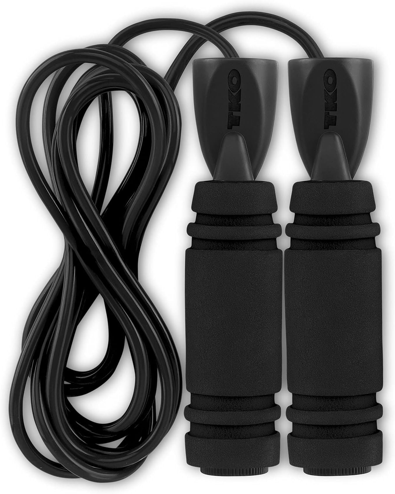 TKO Weighted Jump Rope for Adult Fitness | 2 - 0.5 lb Removable Weights | 9 FT Long for Cardio Exercise Workouts, Non-Slip Handles - Black/Black