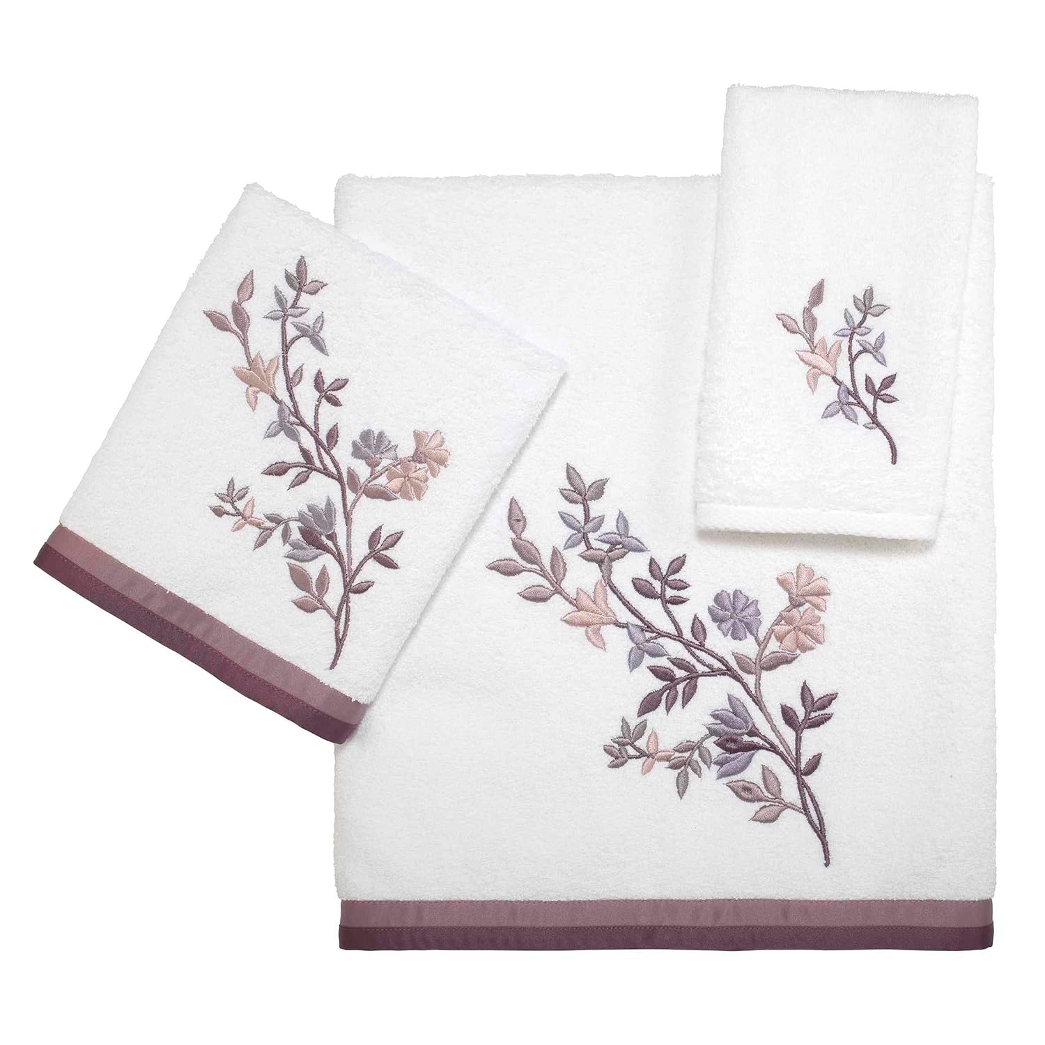 Avanti Linens - 3pc Towel Set Soft Absorbent Cotton Towels Floral Inspired Home Decor Whisper Collection