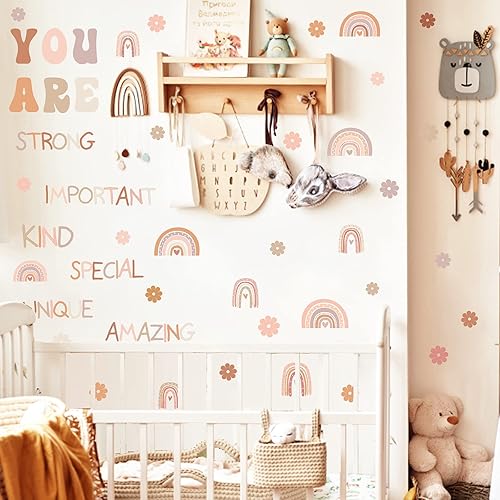 Miniatura 7 de Calcomanías de pared con cita inspiradora, diseño de flores y arco iris, para dormitorio de niños y niñas, calcomanías de pared con frase positiva,