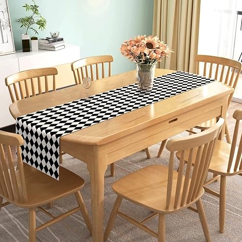 Miniatura 5 de Nepnuser Camino de mesa de diamantes blancos y negros para decoración de fiesta temática de té, picnic, vacaciones, arlequín, cubierta de mesa para