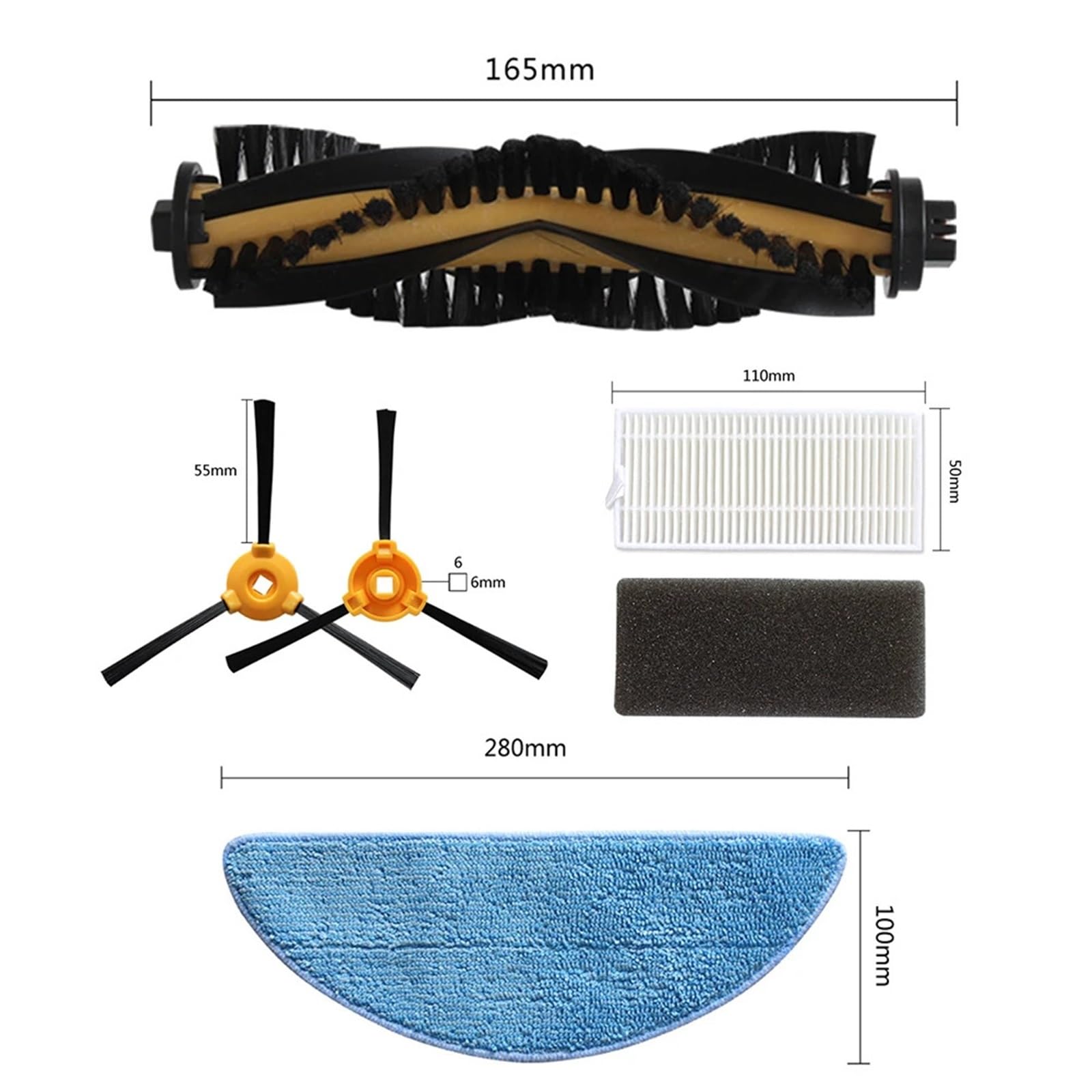 Compatible avec l'aspirateur Robot Cecotec Conga M50/M50 x-Treme, 1 Jeu de pièces de Brosse latérale Principale/Filtre/vadrouille(2)