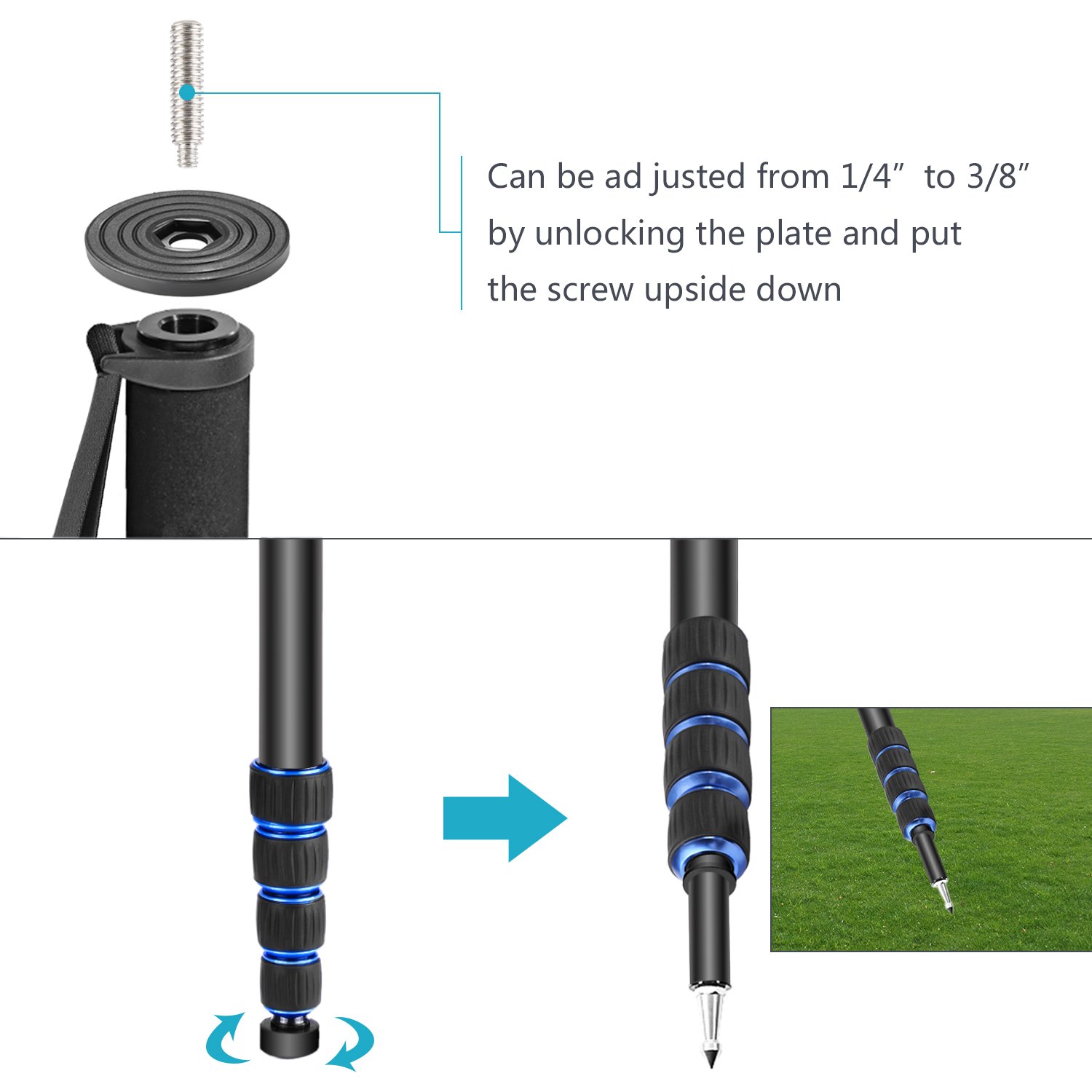 Neewer Monopode Extensible de Caméra en Alliage d'Aluminium 52-168cm pour DSLR Nikon Sony, Charge 5kg