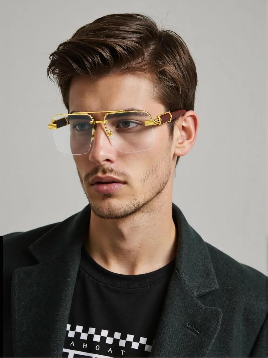 Square Aviator Sunglasses for Women Men Half Frame Vintage Diamond Cutting Lens Classic Gradient Shades - Image 2