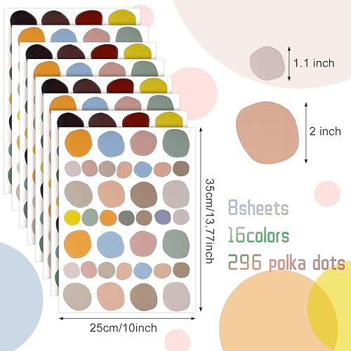 Miniatura 10 de Epakh 296 calcomanías de pared de lunares para sala de juegos, decoración de pared, regalos bohemios arco iris para niños, arte de pared colorido