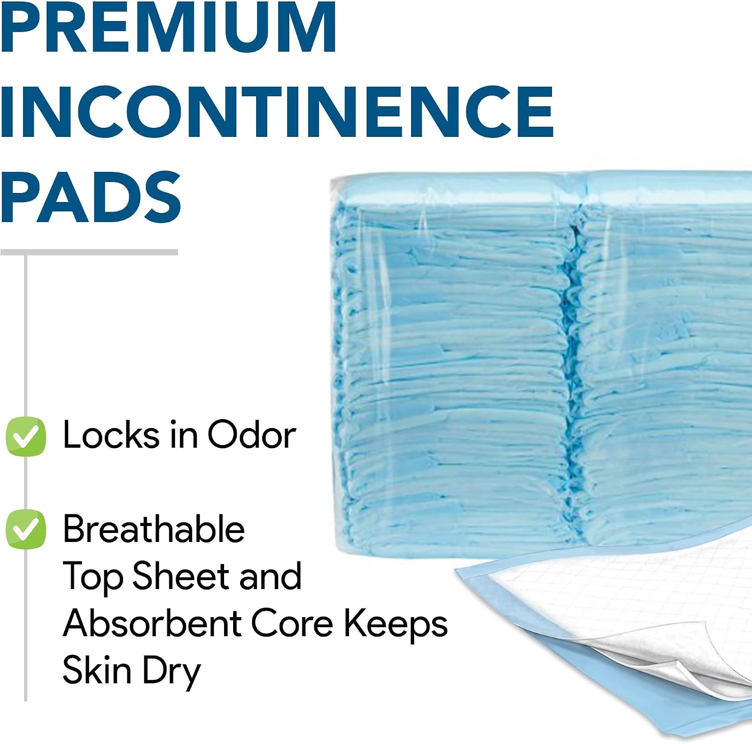 Disposable Incontinence Bed Pads 30" x 30", 10 Pack - Moderate Absorbent Chux Underpads with Fluff Core - Leak Proof Poly Backing, Non-Woven Top Sheet - Overnight Moisture and Odor Lock