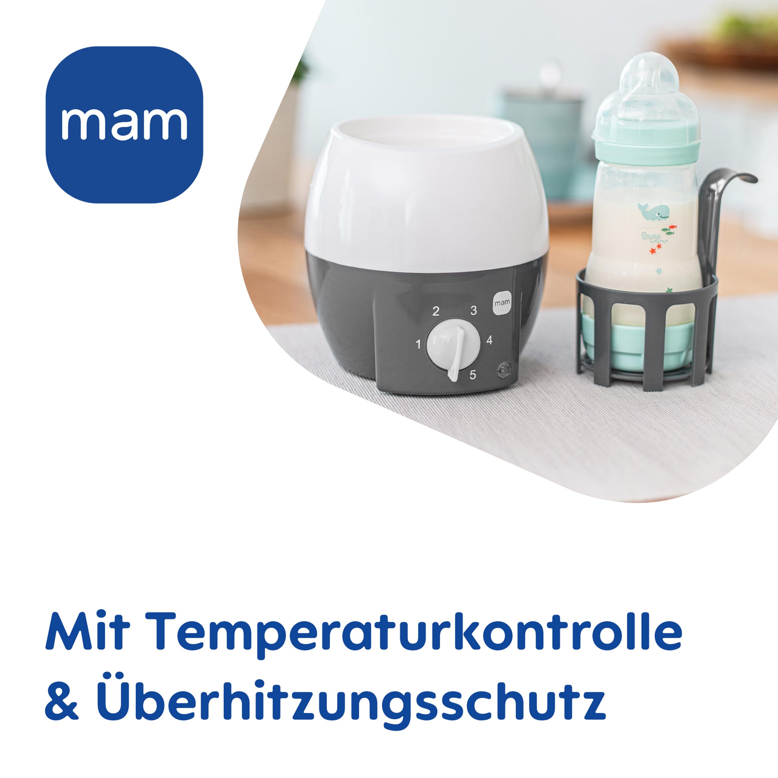 MAM Babykosterwärmer | Babyflaschenwärmer für Babyflaschen und Babynahrung | Flaschenwärmer mit automatischer Temperaturkontrolle und Überhitzungsschutz | grau