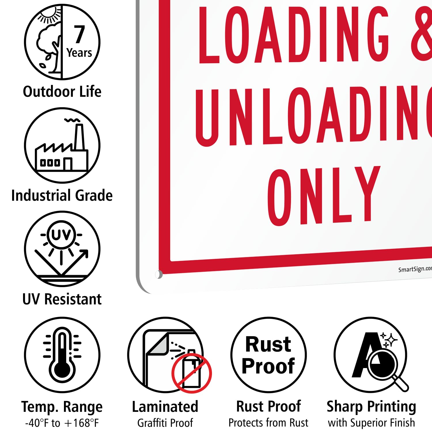 SmartSign No Parking Loading Unloading Only Sign - 10x14 Inches, Rustproof Aluminum, Red/White, Outdoor Durable Sign - View #5