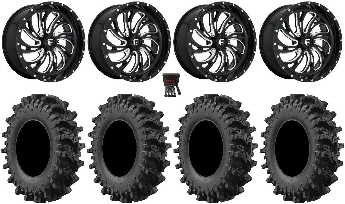 Bundle - 9 Items: Fuel Kompressor 24" Wheels Black 35" MotoSlayer Tires [4x156 Bolt Pattern 3/8x24 Lug Kit]