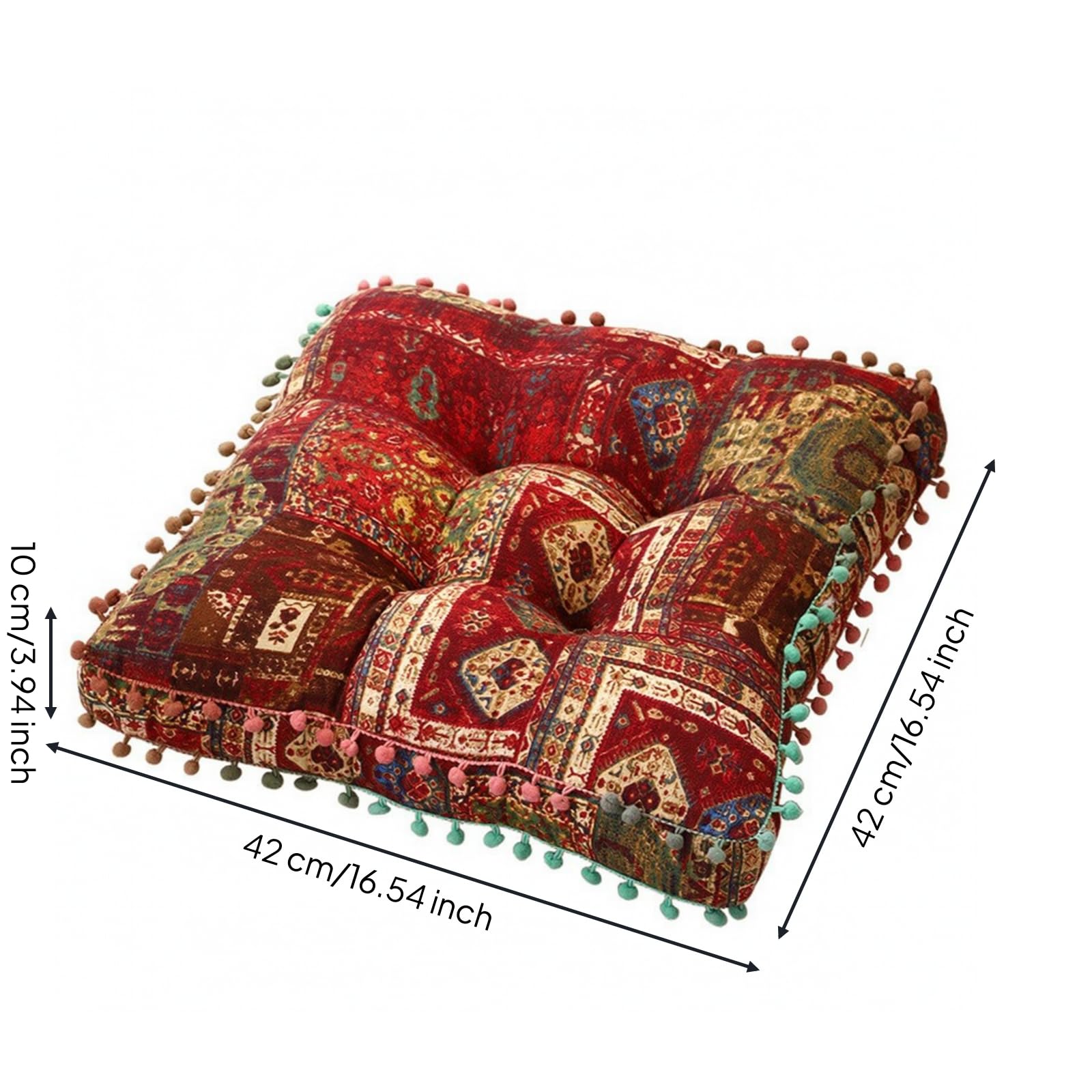 Cuscino Trapuntato Quadrato Imbottito | Cuscino da Pavimento con Imbottitura, Morbido, per Balcone, Rosso