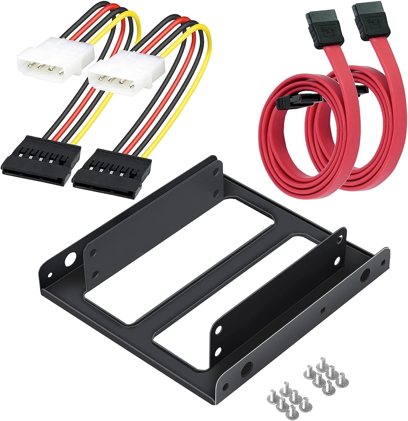 Bracket Mounting Kit Dual 2.5 Inch Internal Hard Drive Holder SSD/HDD Metal Tray Bracket-(SATA and Power Cables Included)