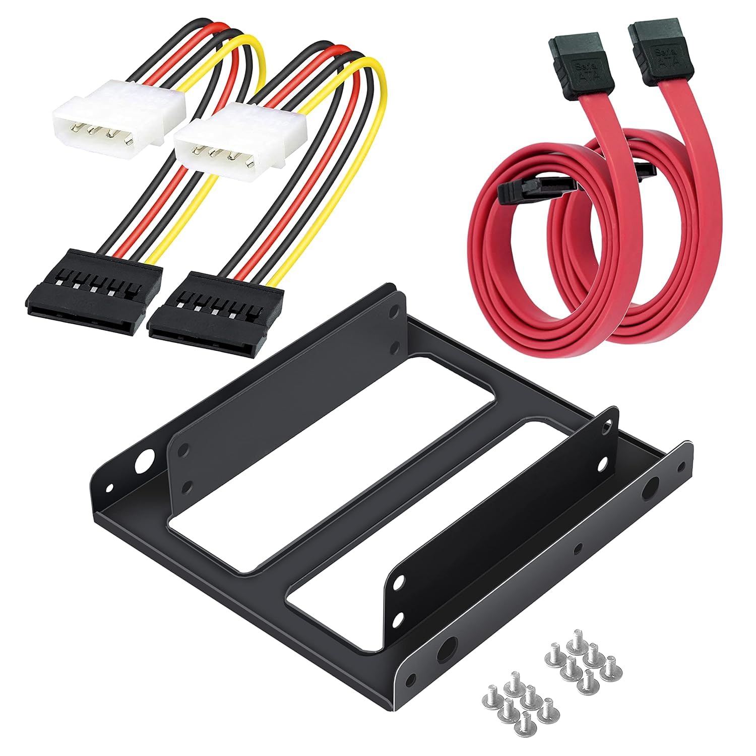 Tishya Bracket Mounting Kit Dual 2.5 Inch Internal Hard Drive Holder SSD/HDD Metal Tray Bracket-(SATA and Power Cables Included)