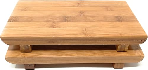 TJ Global Juego de 2 platos Geta de bambú para sashimi, vajilla de estilo japonés, bandeja de corte de bambú (8.2 pulgadas de largo x 4.7 pulgadas