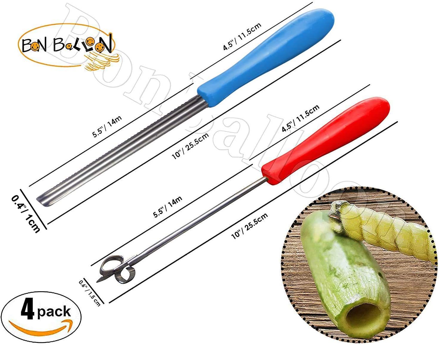 4 pcs Zucchini Squash Cucumber Corer Vegetable Corers Drill Stainless Steel Core Remover Coring Tool Kitchen Stuffed Vegetables Veggies Seed Remover Tools Remove Seeds Eggplant 10" Long Gadgets
