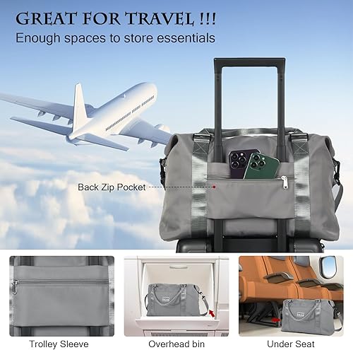 Miniatura 6 de SUPROMOMI Bolsa de lona de viaje, bolsa deportiva para gimnasio, bolsas de transporte para aviones, fin de semana de hombro con bolsillo húmedo,