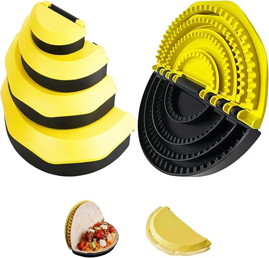 4-in-1 Tortilla Sealer, Tortilla Crimper & Quesadilla Maker - 4/6/8/10-inch Separation Crimper Plates, Make Sealed Tacos, Sandwich, Burritos & More, BPA-Free, Dishwasher Safe, Yellow & Black