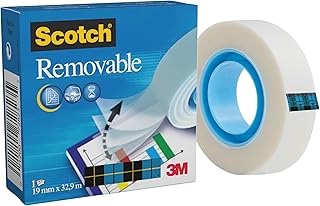 3M Removable Klebeband, 1 Rolle matt 19 mm x 32.9 m. - wiederablösbar, unsichtbar, beschriftbar und schattenfrei kopierbar, farblos