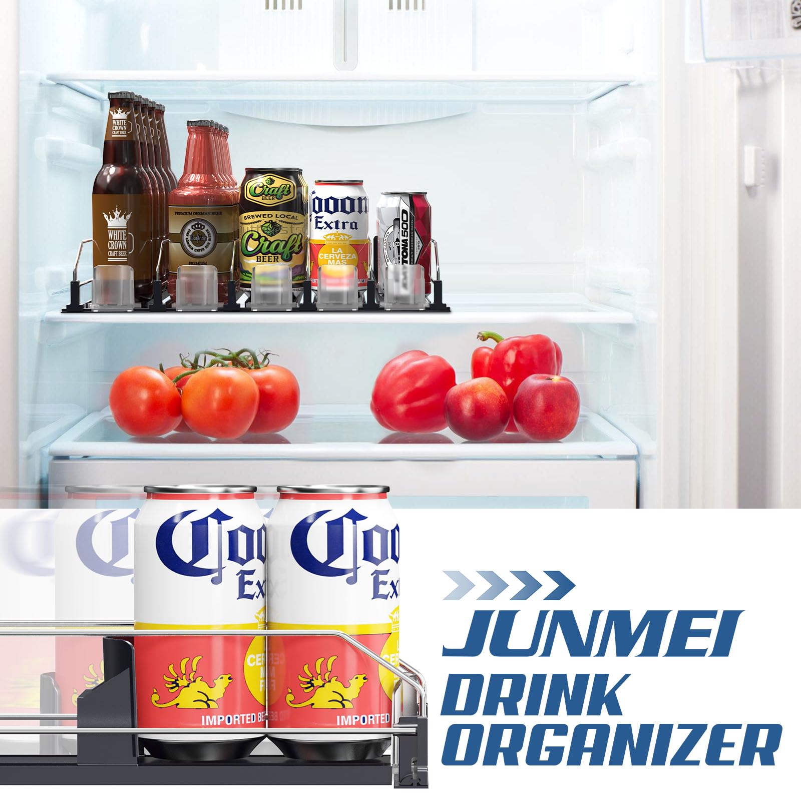 Organizador de bebidas para mini refrigerador, 12 onzas, 16 onzas, 20 onzas, dispensador de latas de refresco para refrigerador, ancho ajustable, deslizamiento automático del empujador, 12.2