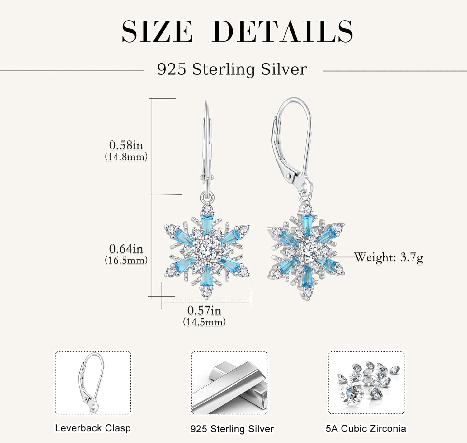 Women Snowflake Earrings Christmas 925 Sterling Silver Dangle Drop Earrings 5A Cubic Zirconia for Mather Birthday Winter Jewelry Gifts - Image 4