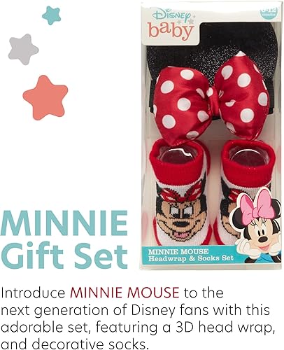 Miniatura 7 de Disney Juego de regalo de Minnie Mouse para bebé niña  2 piezas diadema y calcetines recién nacido 0-12M Orejas de Minnie, Rosado floreado, rojo,