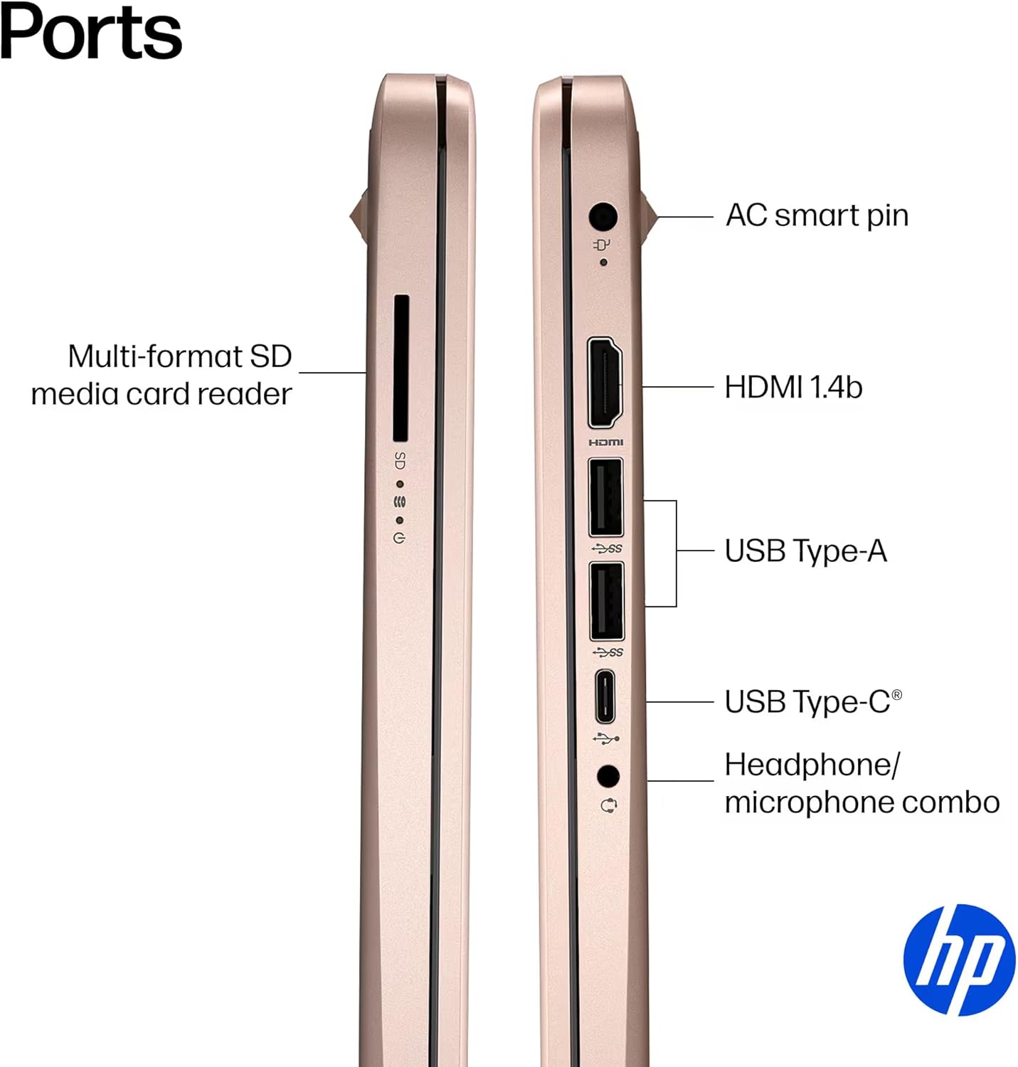 HP 14” Ultra Light Thin Laptop Computer 2026 Premium, MS Office, Copilot AI, 4-Core Intel CPU, 4GB DDR5 RAM, 628GB Storage (128GB UFS+500GB Ext), Long Battery, MarxsolAccessory, Win 11 Pro, Rose Gold