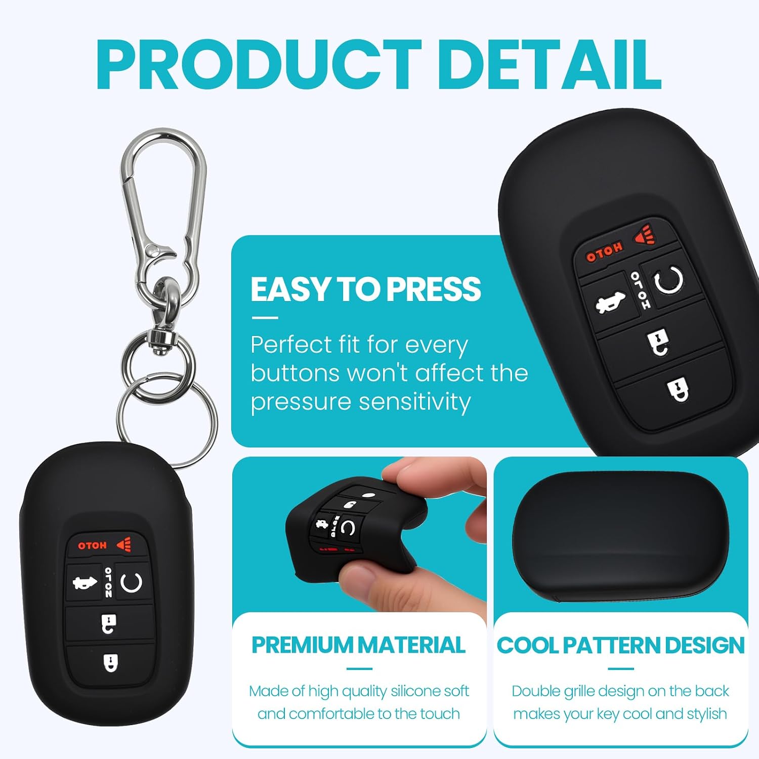 1 Pack 5 Button Silicone Key Protection Case (Metal Keychain) image 3